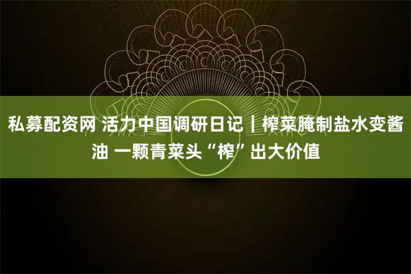私募配资网 活力中国调研日记｜榨菜腌制盐水变酱油 一颗青菜头“榨”出大价值